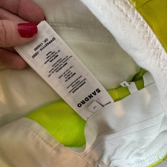 Sandro Neon Lime Green Pants w/ Defect Viscose Linen Wide Leg Trouser Pleated - Picture 4 of 9